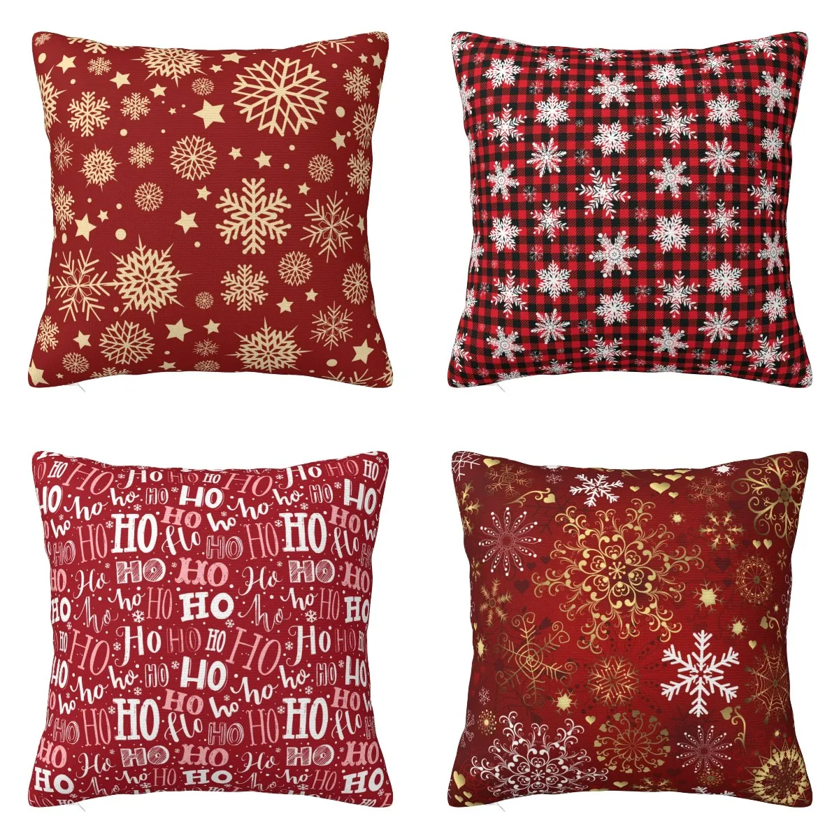 Red Christmas Snowflake Square Cushion Cover Red Merry Christmas Snowflake Pine Tree Deer Decor Throw Pillow Case for Home Decor