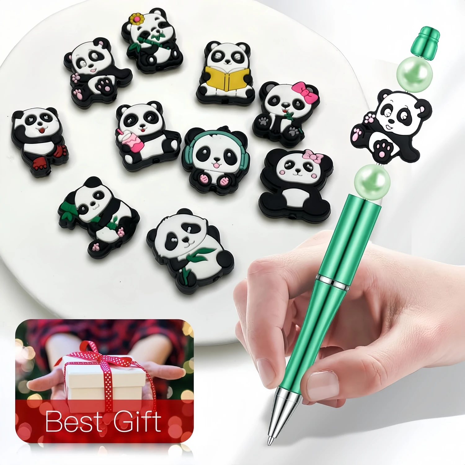 5/10/20pcs Panda Silicone Pen Focal Beads,Halloween Decoration Beads Animal Shape Silicone Focal Beads Bulk Loose Rubber Bead Pen Bead Bead Bead Pen