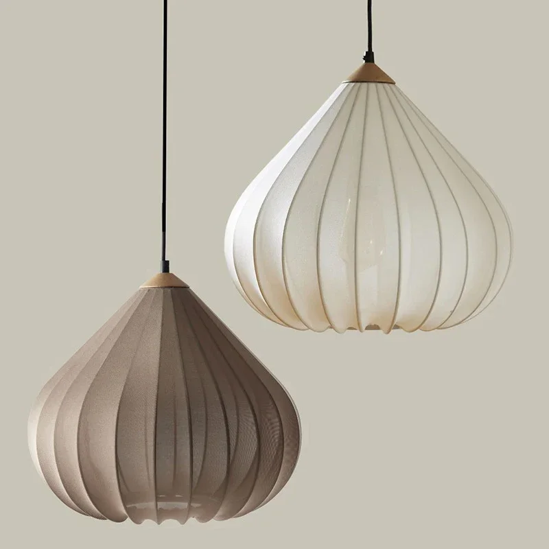 Style minimaliste français salon chambre café cuisine suspension Wabi Sabi tissu abat-jour oignon forme luminaire