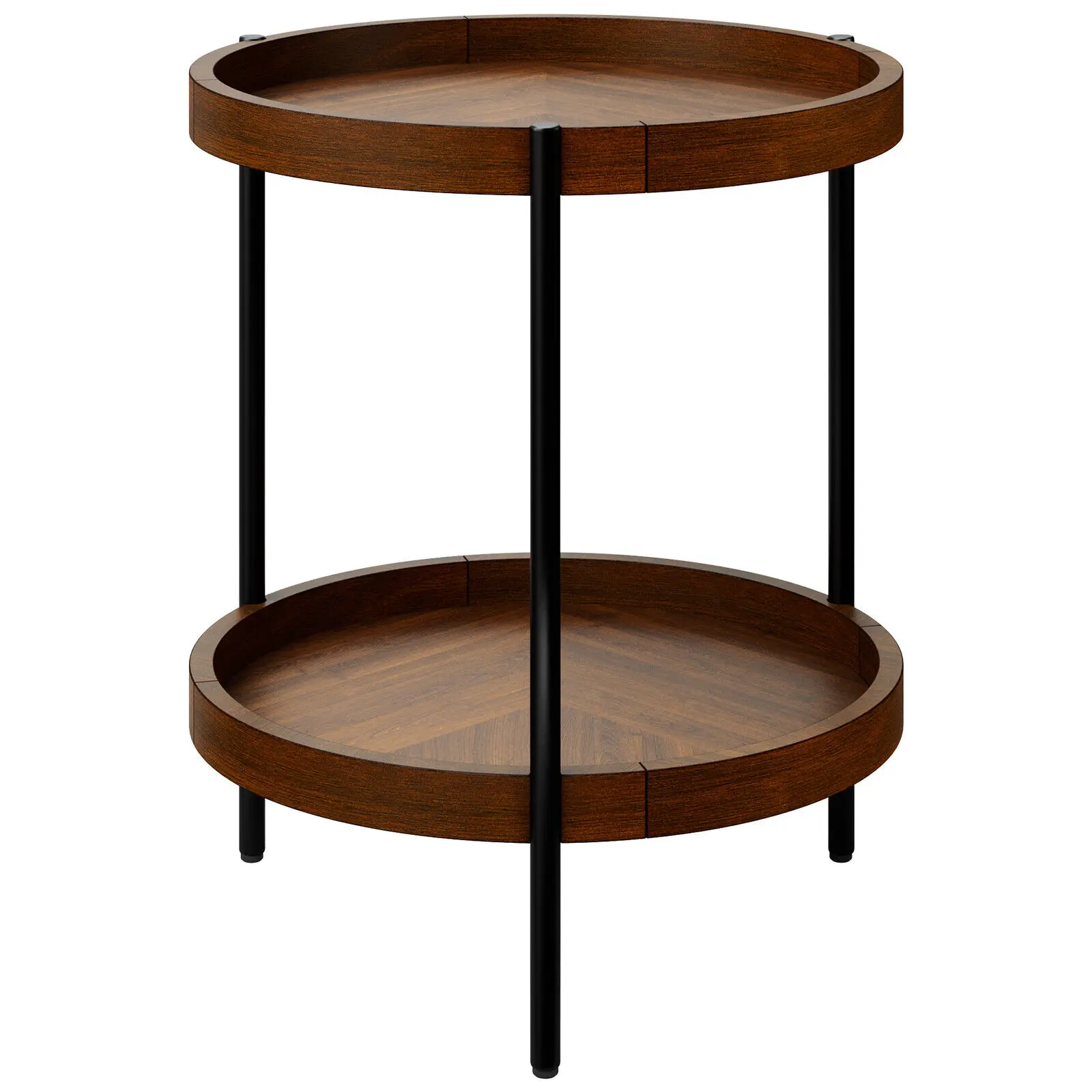 

Costway 2-tier Round Side End Table Storage Shelf Rubber Wood Accent Nightstand Walnut