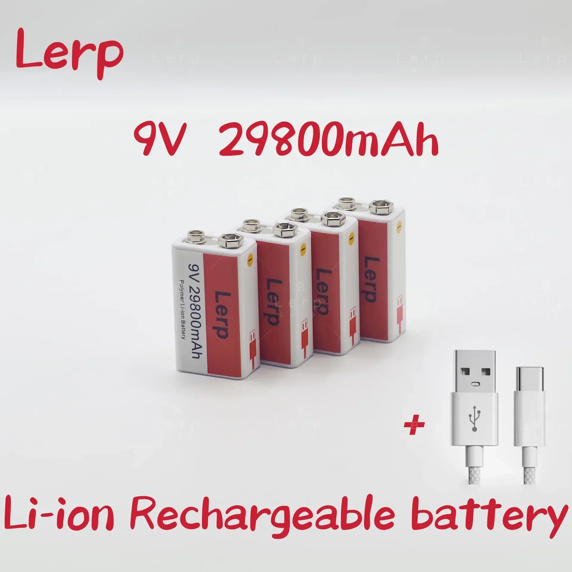 Multimeter rechargeable lithium-ion battery, 9V battery, 29800mAh, mini USB, toy, microphone, remote control, KTV use, new 2023