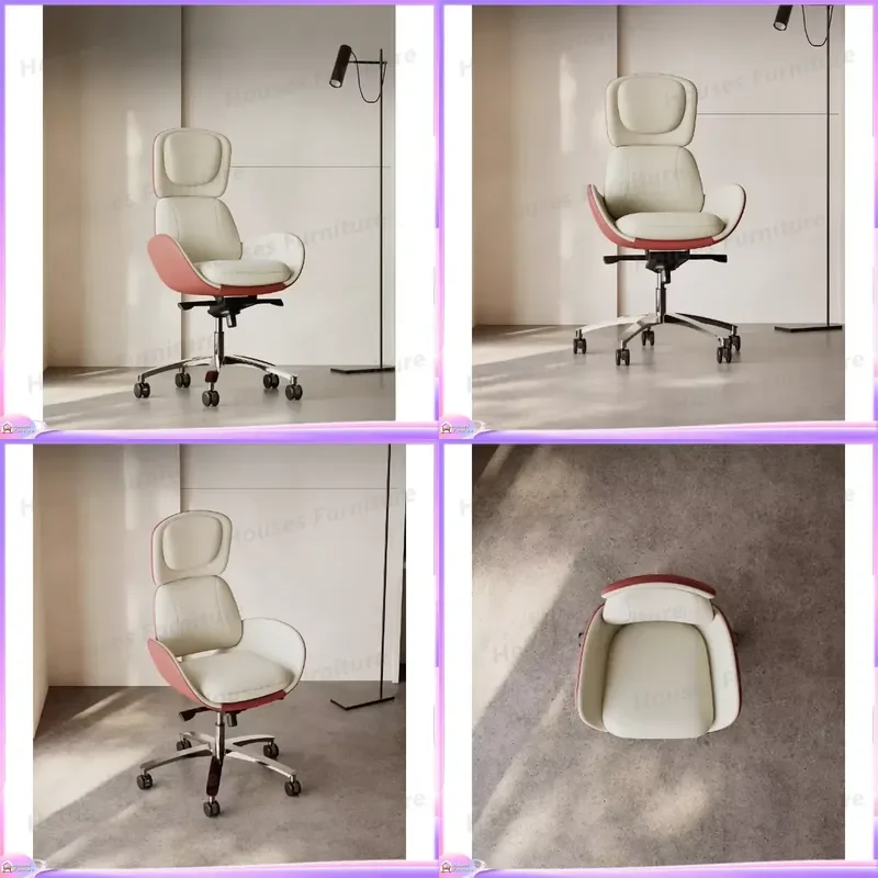 Cadeira de Escritório Ergonômica com Encosto Alto, Assento para Mesa de Computador, Apoio de Cabeça Ajustável, Suporte Lombar, Cadeira de Jogo Moderna em Couro