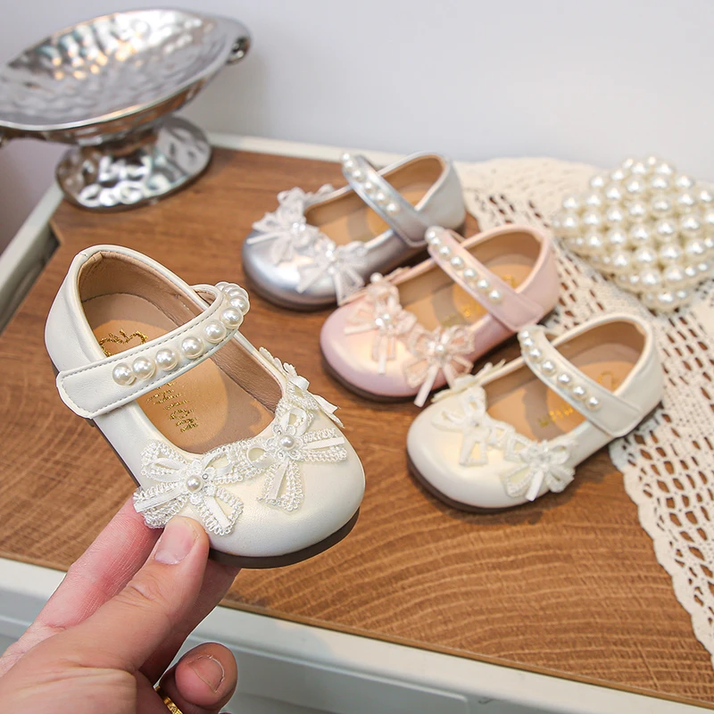 

elegant girls flat shoes princess Lace Bow kids ballet dress Mary jane shoes wedding party Daily Wear children leather shoes