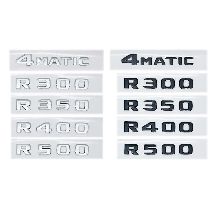 

3D Black Silver Letters R300 R320 R350 R400 R500 4Matic Emblem for Mercedes Benz Car Fender Trunk Rear W251 Logo Sticker