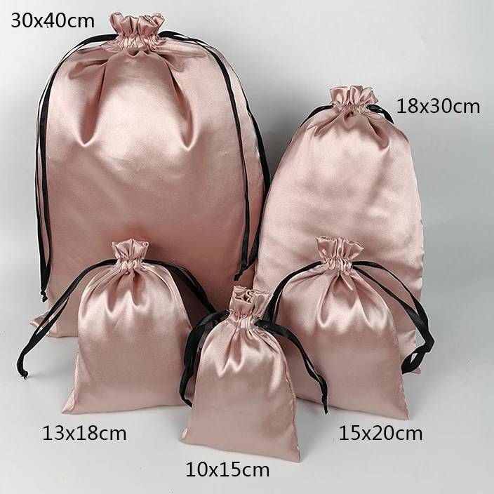 High Quality Satin Bag Packaging Bag Virgin Hair Extenssion/Makeup/jewelry/Perfume Drawstring Gift Pouch Dustproof Custom Logo