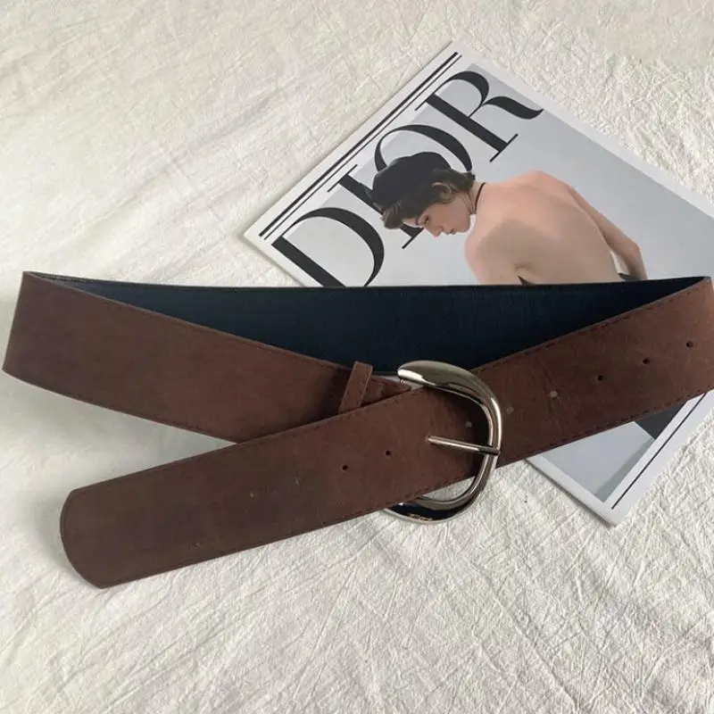 ميلارد نمط جلد الغزال حزام عريض عصري عادية دبوس مشبك حزام خمر Y2K تنوعا حزام الخريف والشتاء