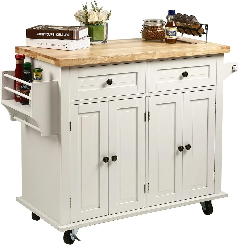 Kitchen Island Cart Kitchen Bar&Serving Cart Rolling on Wheels with Spice Rack Towel Holder Utility Storage for Dinning Room