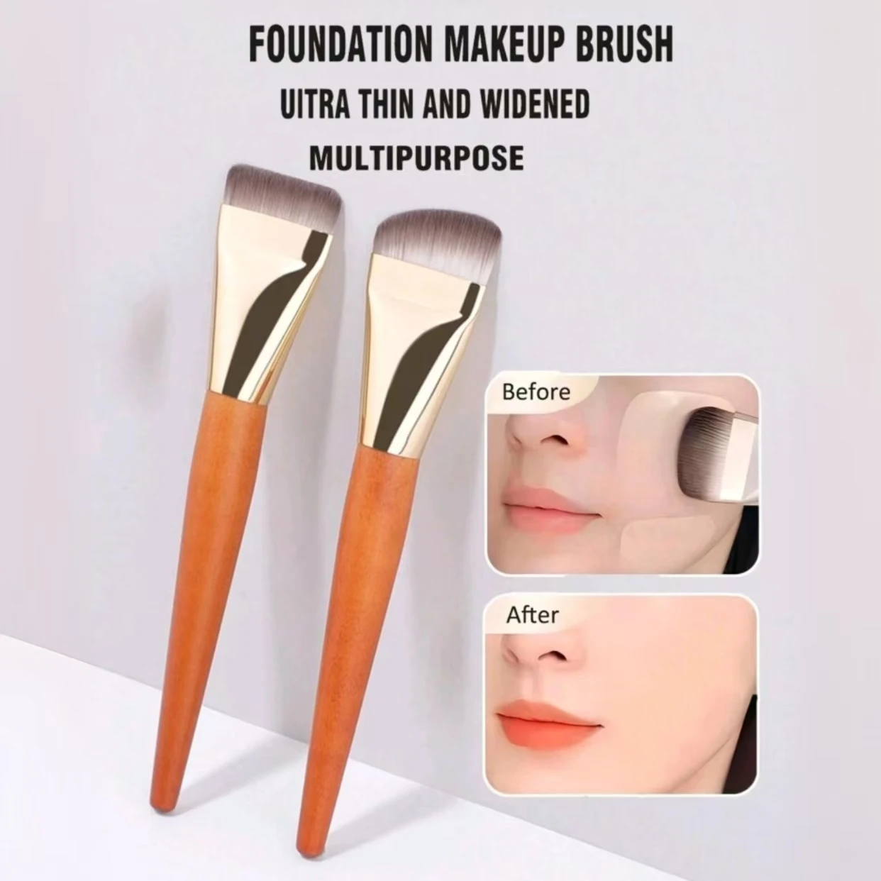 2er-Pack flacher Kopf, Ein-Wort/Schrägkopftyp, spurloser, ultradünner Foundation-Pinsel mit flachem Kopf