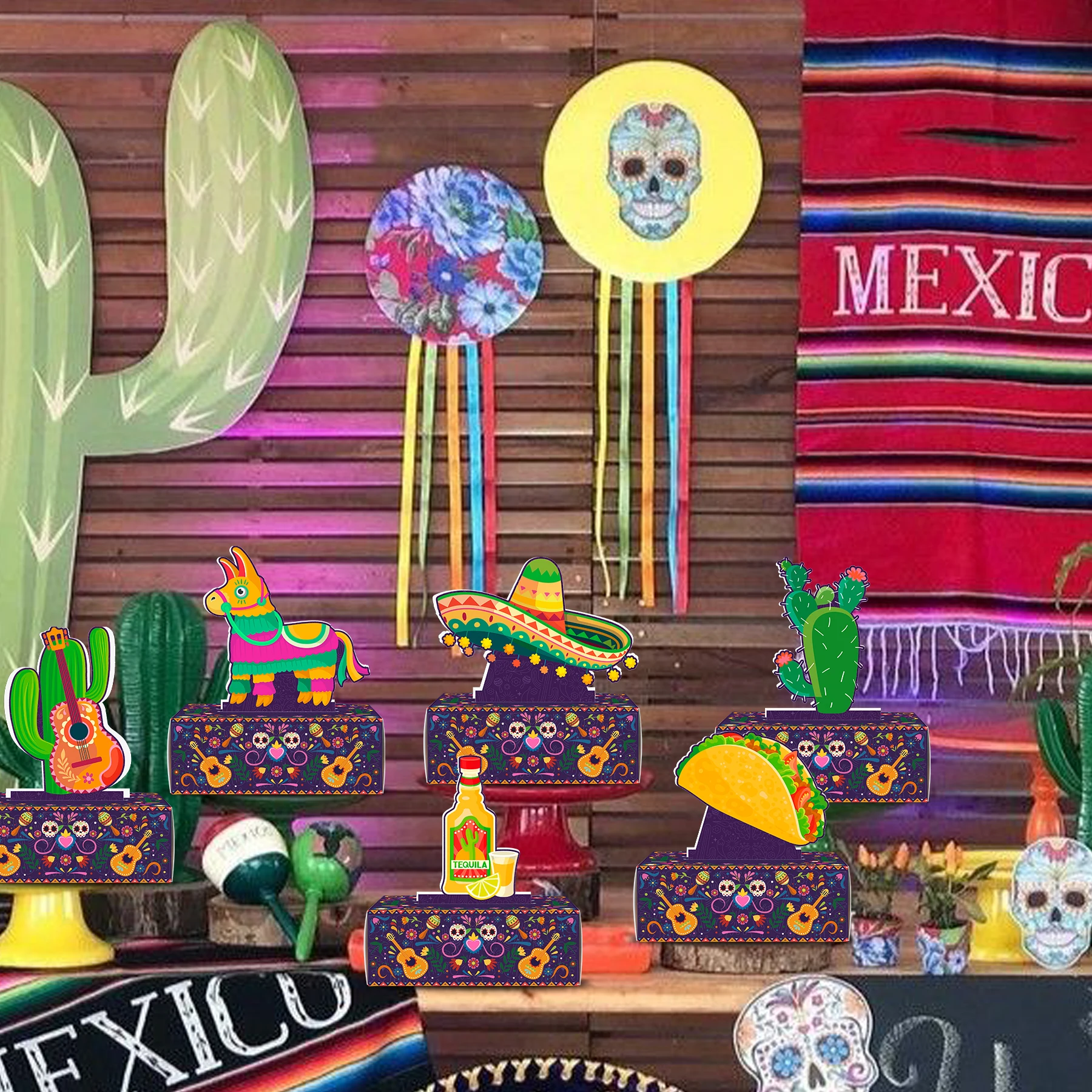 Funny Mexican Fiesta Party Gift Boxes with 6 Toppers & 6 Boxes, Cinco De Mayo Party Candy Goodie Treat Boxes for Party Gifts