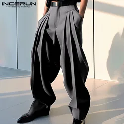 INCERUN-Pantalones informales para hombre, ropa de calle holgada, plisada, de Color sólido, estilo coreano, a la moda, para ocio, S-5XL, 2024