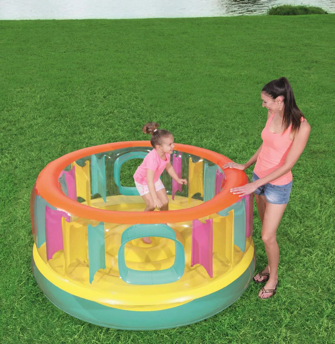 Colorful small  Inflatable trampoline Indoor Outdoor Home shooting Children Jumping bed kids toys