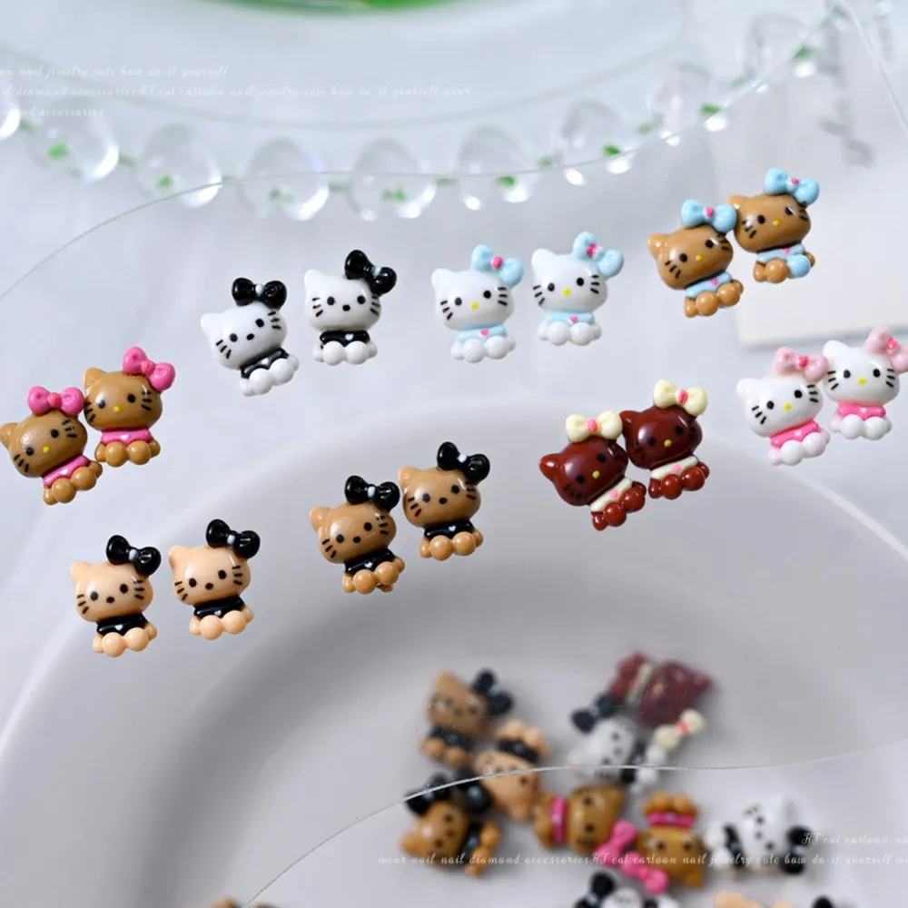 10 pçs kawaii olá kitty prego strass kuromi cinnamoroll bronzeamento kitty encantos de unhas verão bonito dos desenhos animados kt gato decoração de unhas