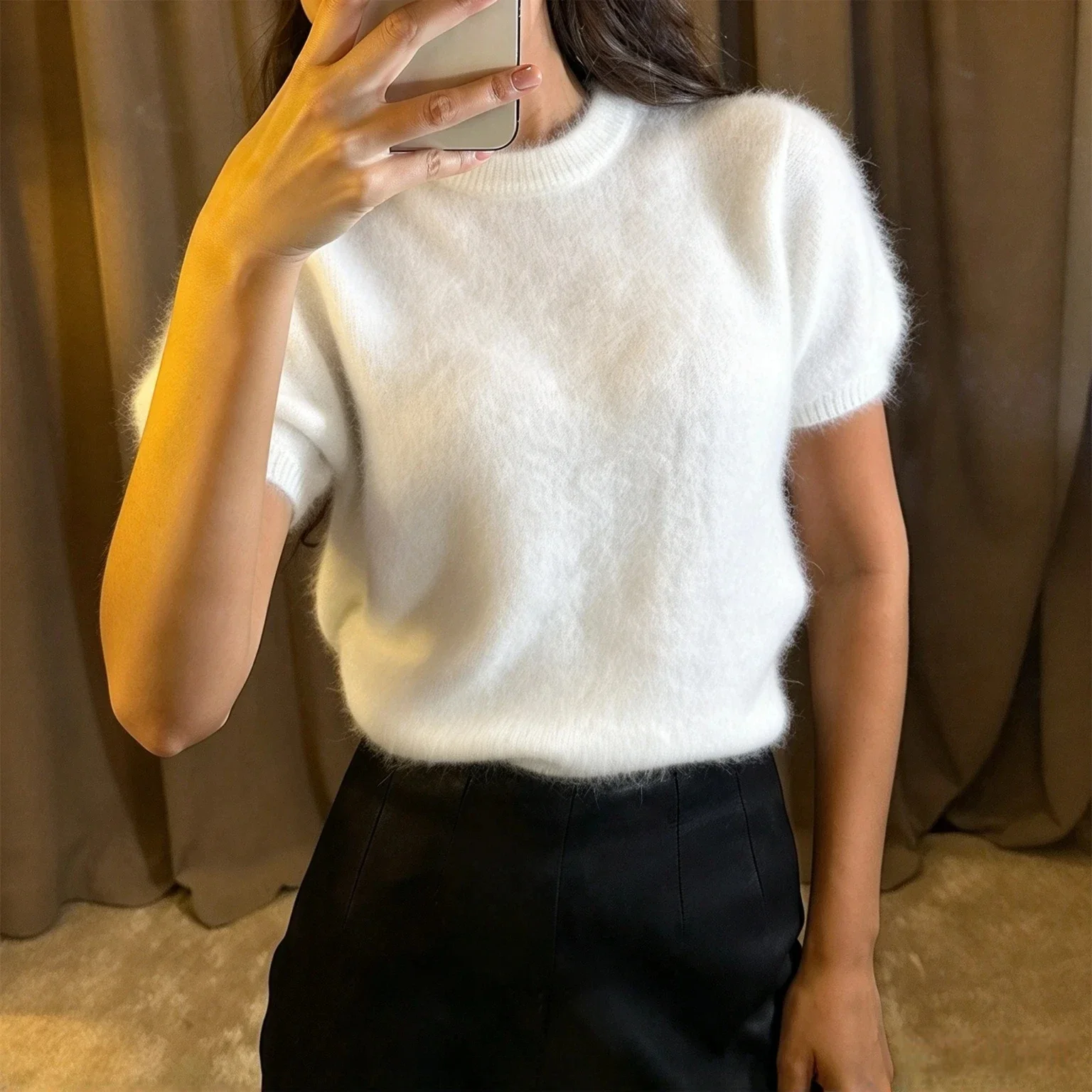 Knitted Pullover Autumn Winter Fashion O-Neck Short Sleeve Jersey Loose Women's Y2k Cute Sweaters Vest Streetwear Female Jumpers 2