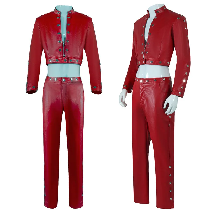 

God's Rebellious Scales Season 3 Cosplay Costume Red Slim Fit Leather Jacket Punk Style For Seven Deadly Sins Class