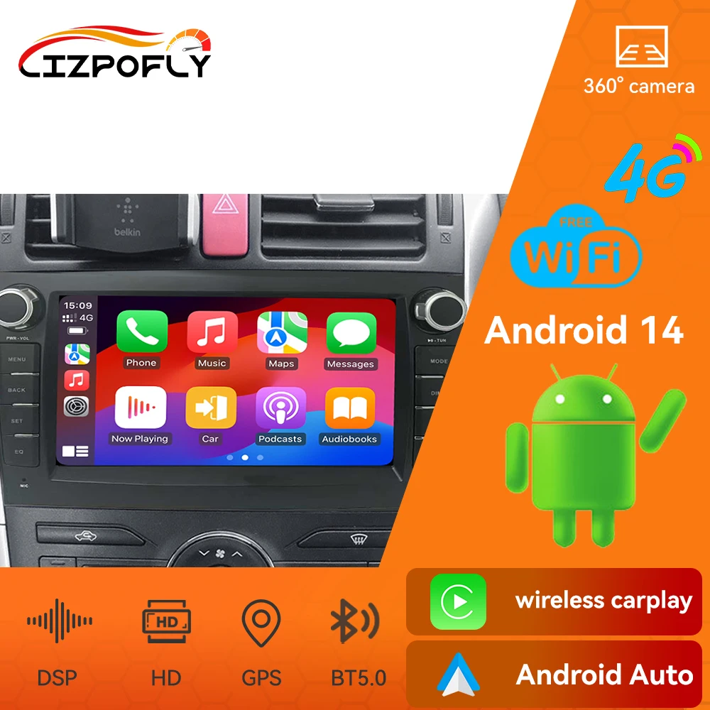 

8-дюймовый Android автомобильный радиоприемник для Toyota Auris 2009-2010 Carplay навигация авторадио DSP GPS мультимедийный видеоплеер головное устройство WIFI