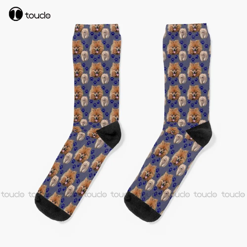 

Pomeranians On Blue Dog Dogs Puppy Puppies Socks Football Socks 360° Digital Print Custom Gift Streetwear Funny Sock Art