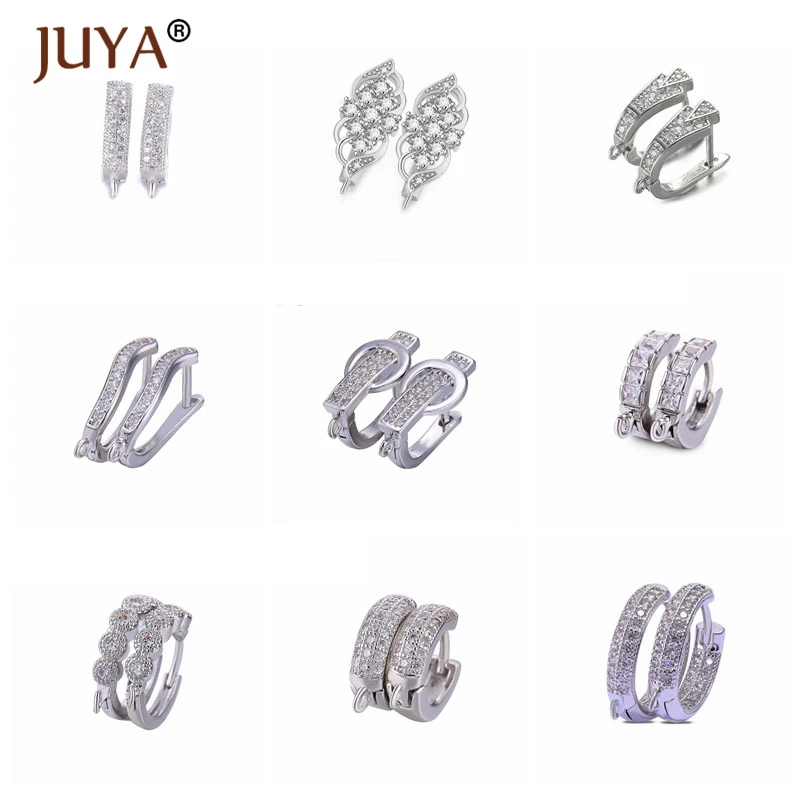Juya Luxury Zircon Series DIY Earring Findings Handmade Earrings Clasps Hooks Fittings For Jewelry Making Accessories
