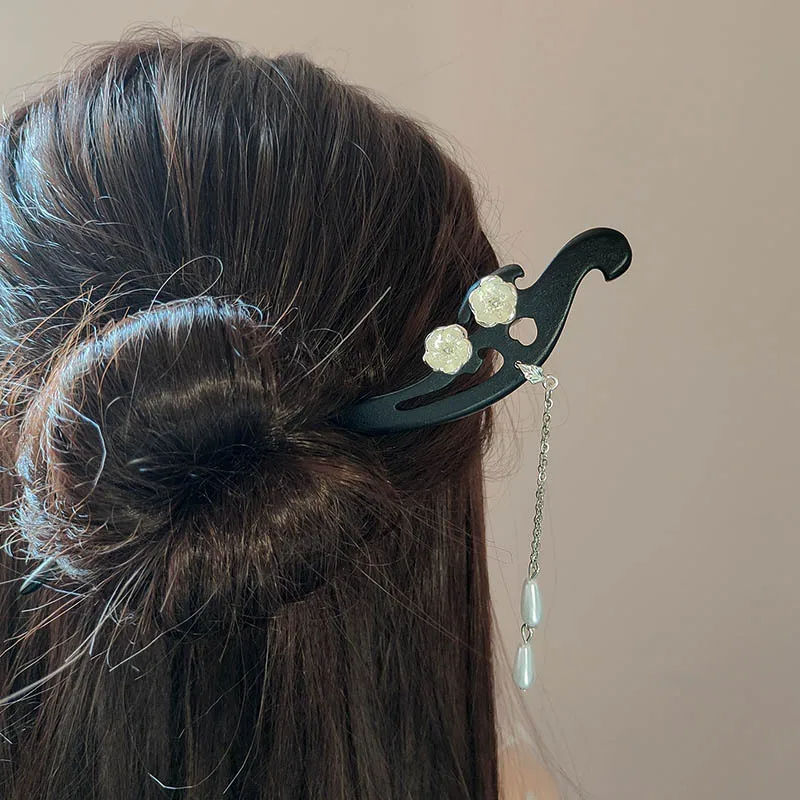 دبابيس شعر من خشب الأبنوس على الطراز القديم، دبابيس شعر نسائية يومية، دبابيس شعر جديدة راقية على الطراز الصيني وأغطية رأس