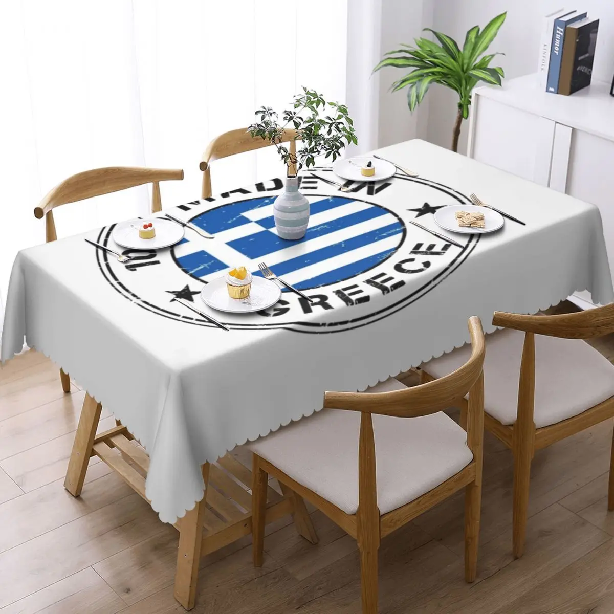 Greece Greek Flag Custom Rectangular Tablecloth Oilproof Table Cover for Dining Events Table Cloth