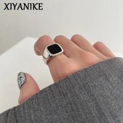 XIYANIKE Silver Color Hot Sale Black Geometric Square Ring Simple Trendy Opening Jewelry Accessories Birthday Gift