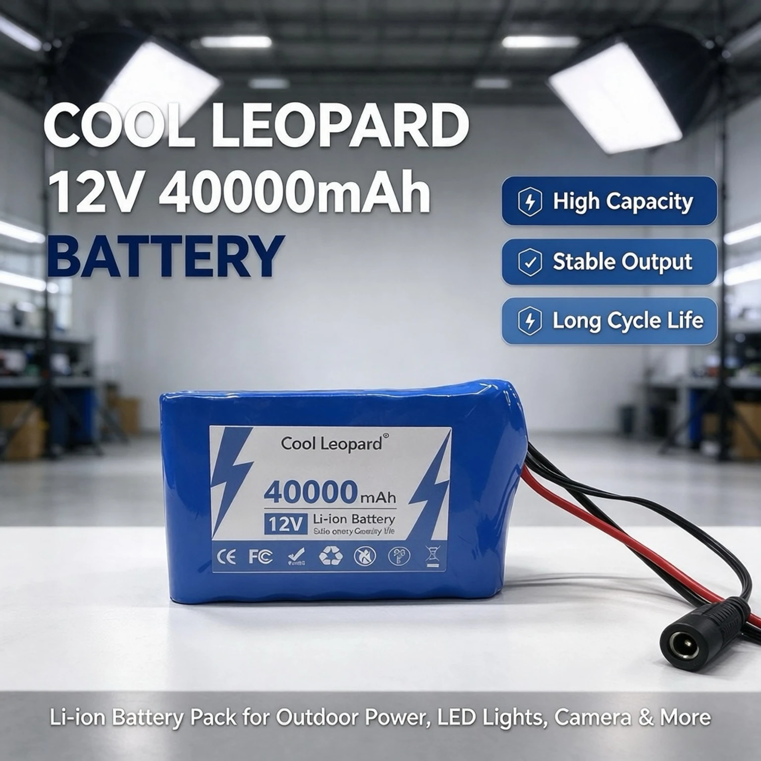 Cool Leopard 12V 40Ah Rechargeable Li-ion Battery Pack Built-in BMS 40000mAh Lithium Battery for CCTV Pump LED Light Outdoor Cam
