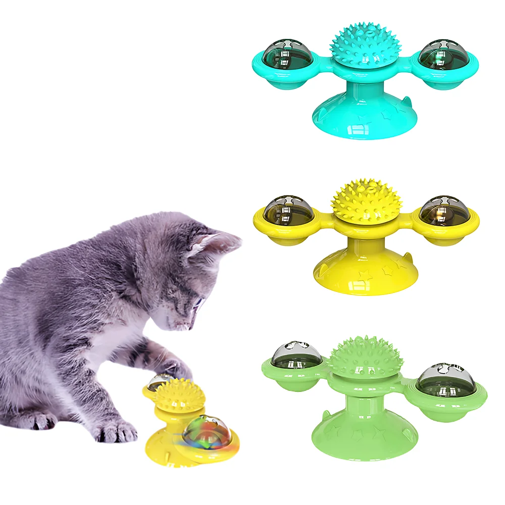 Katzen-Windmühlen-Spielzeug mit Licht, rotierendes Kratz- und Reibungskarussell für Katzen, interaktives selbstspielendes Katzenspielzeug, 1 Stück