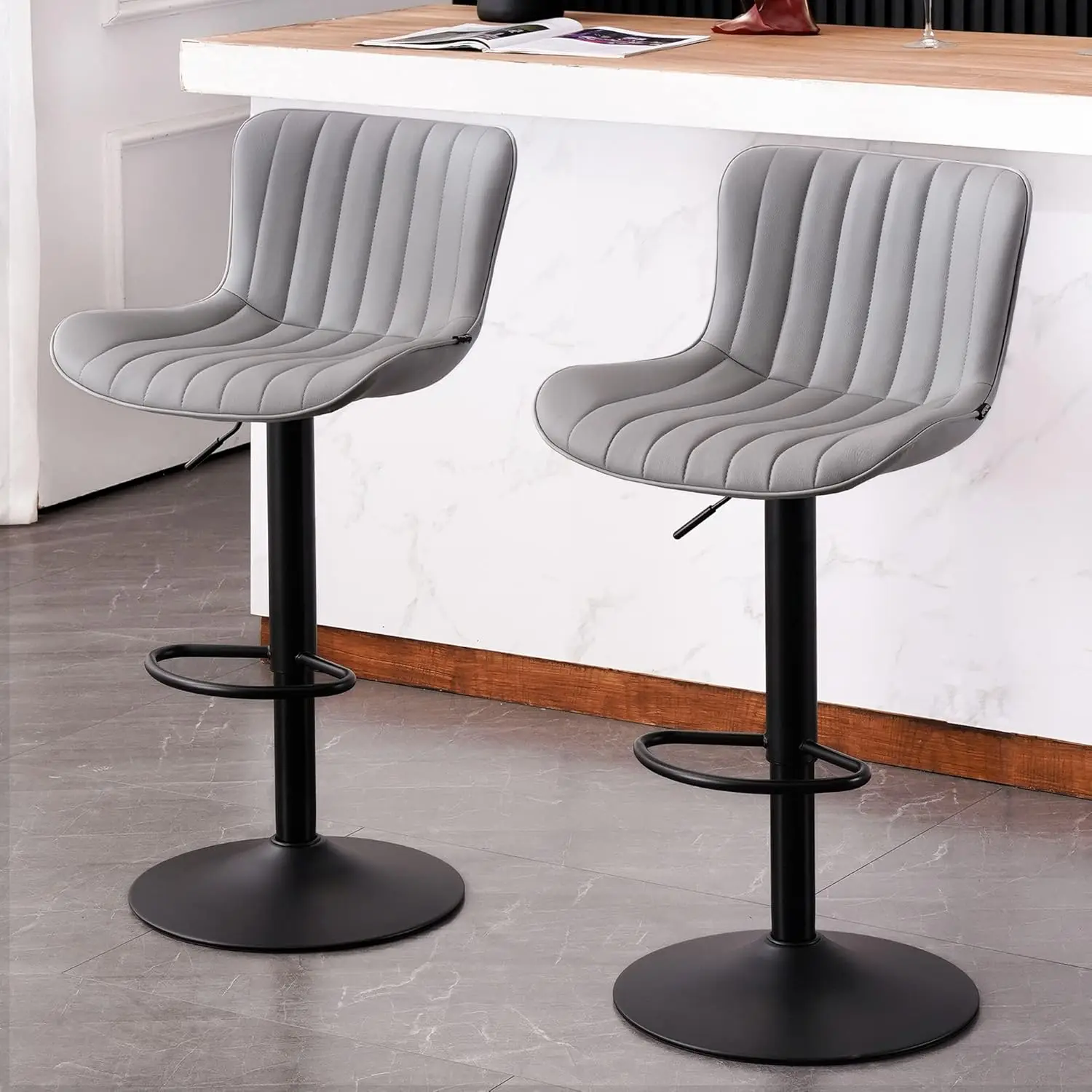 Counter Height Bar Stools for Kitchen Island 24 inch Metal Grey Barstools Set of 2 Adjustable Swivel Counter