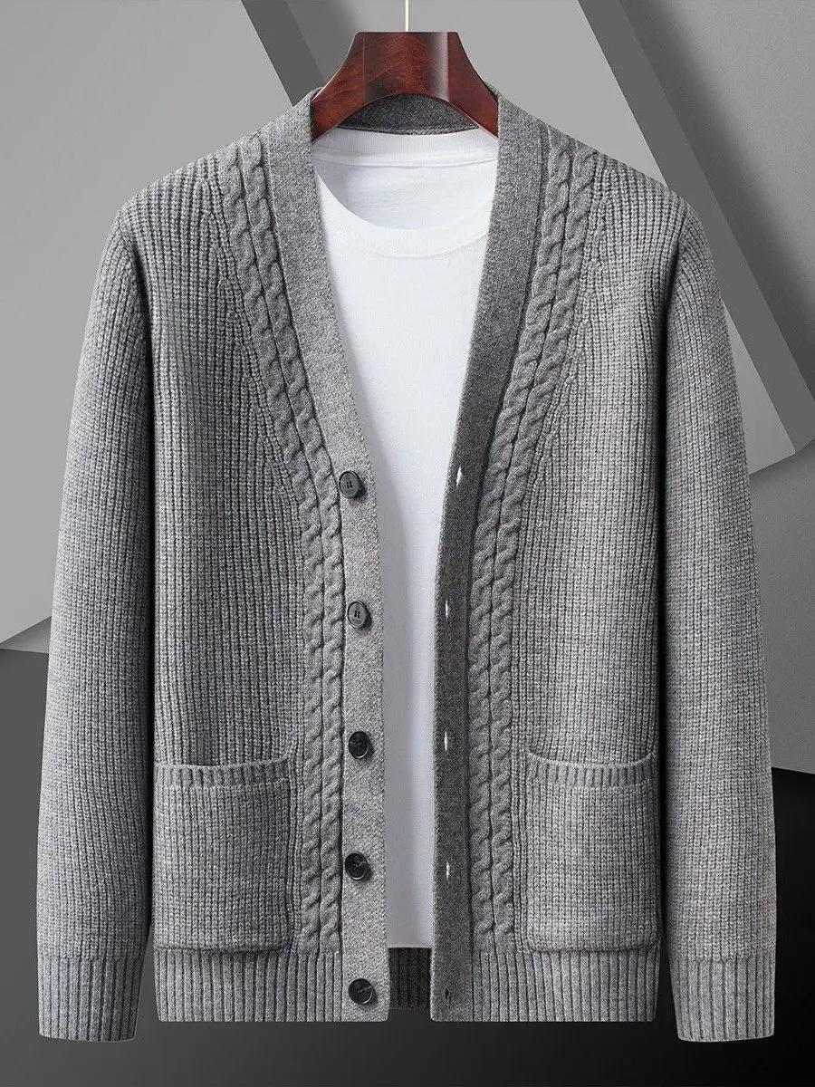 

High-End Knitted Sweater Jaet for Men Trendy Spring Autumn Open Cardigan Long Sve V-Ne Warm Polyester Fiber Casual Wear