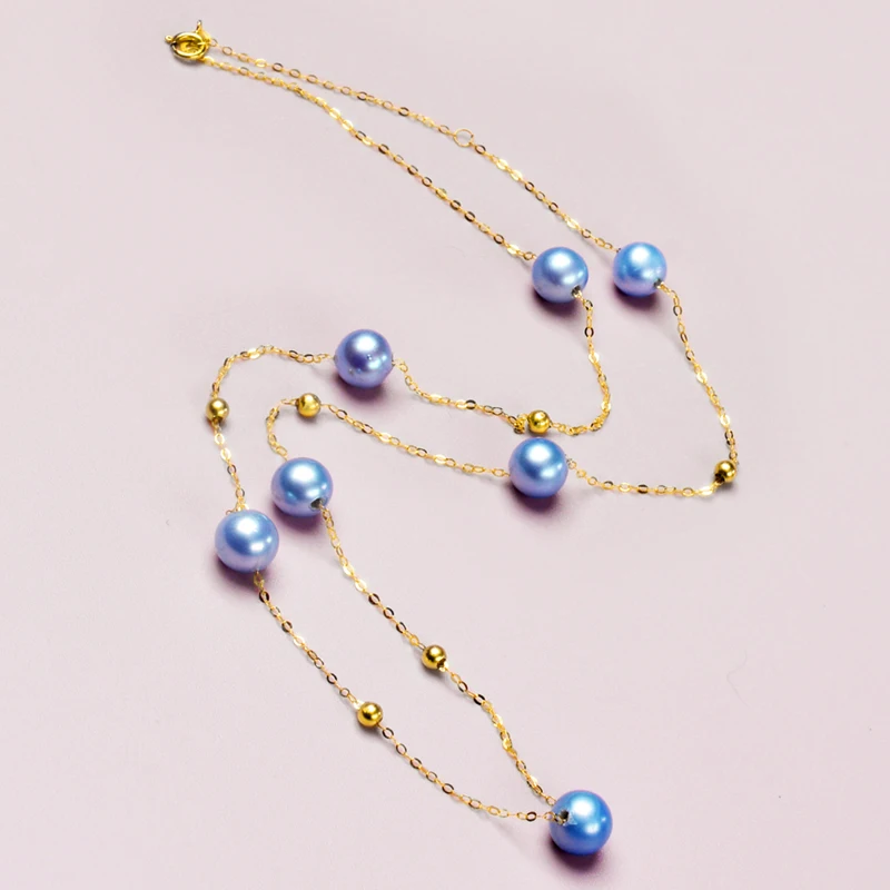 

NYMPH Pure 18K Gold Necklace Pendant Fine Jewelry AU750 7-8MM Round Sea Pearl Exclusive Women's Party Gifts X530