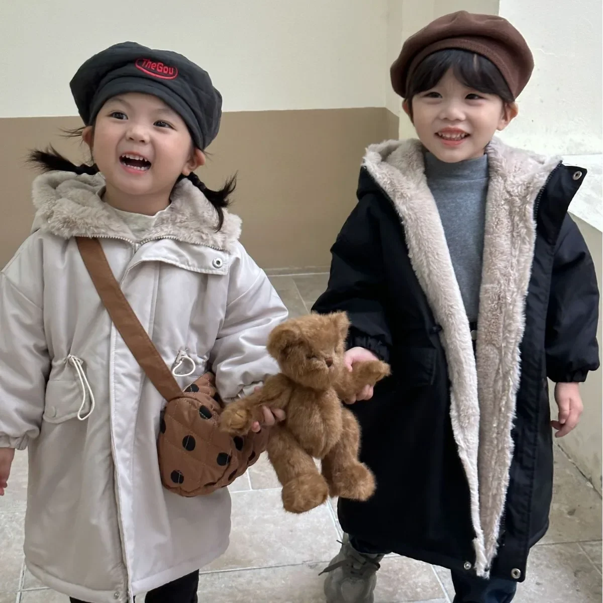 

8081 Children's Coat 2023 Winter Hot Sale Baby Boy's Warm Coat Plus Velvet Imitation Rabbit Hair Thickened Jacket Girl's Coat