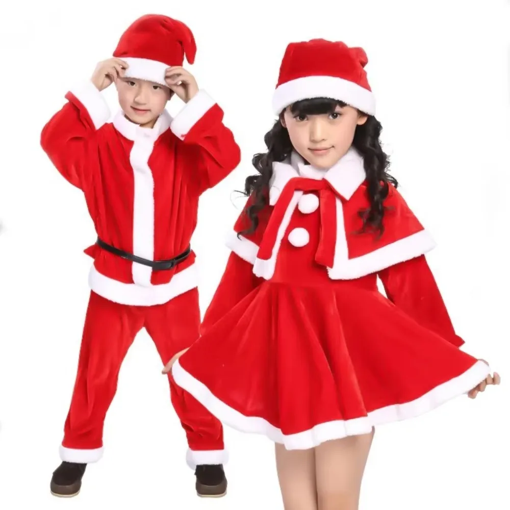 New Year Children Christmas Clothes Santa Claus Classic Cosplay Costume Set Soft Plush Warm Xmas Suit Wear Boys Girls Toddler