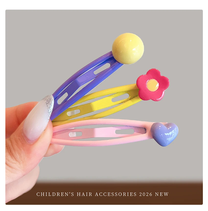 Neue 5-teilige Haarspangen-Set in Bonbonfarben mit Herz- und Blumenmuster, koreanische Macaron-Haarspangen aus Legierung für Damen, Mädchen, Kinder und Kleinkinder, Geschenk 2026 – Detail 9