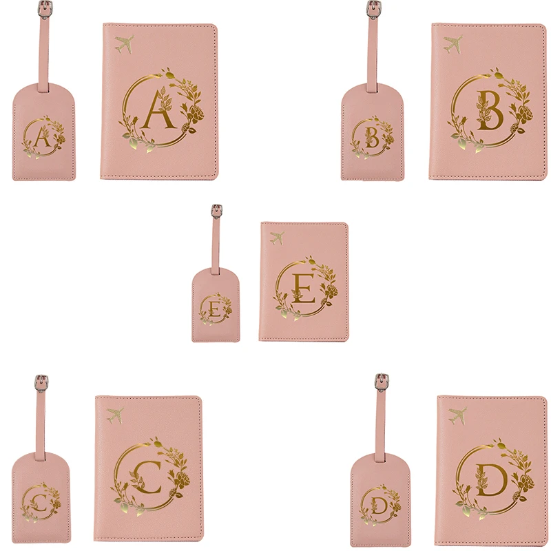 Couverture de passeport en cuir rose pour hommes et femmes, portefeuille de voyage imperméable, porte-cartes de crédit, lettre de fleur de cuir chevelu imprimée