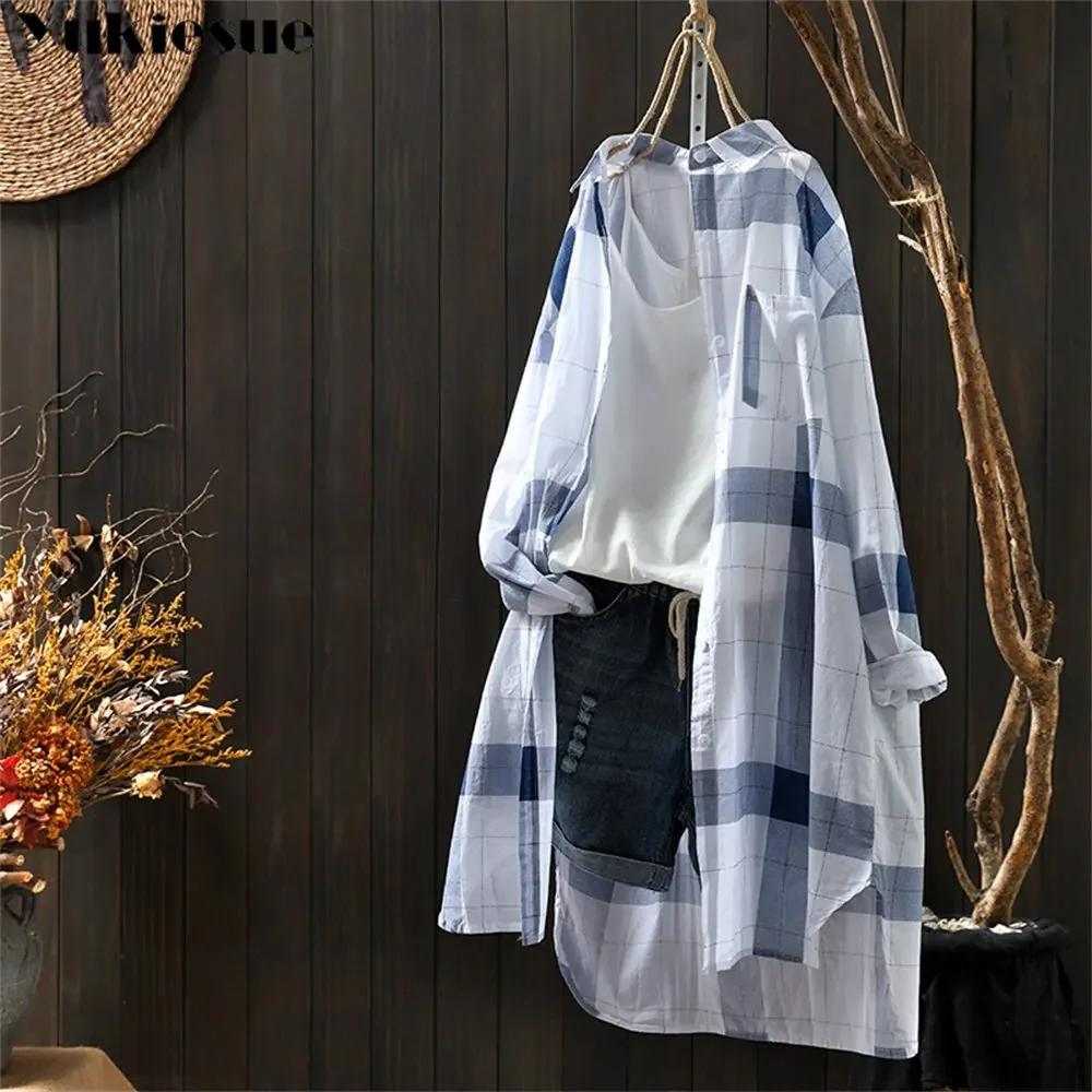 

Summer Sunshirts Women's Loose Blouse Plaid Long Sleeve Casual New Loose Sunscreen Coat Women's Cardigan Thin Coat Streetwear