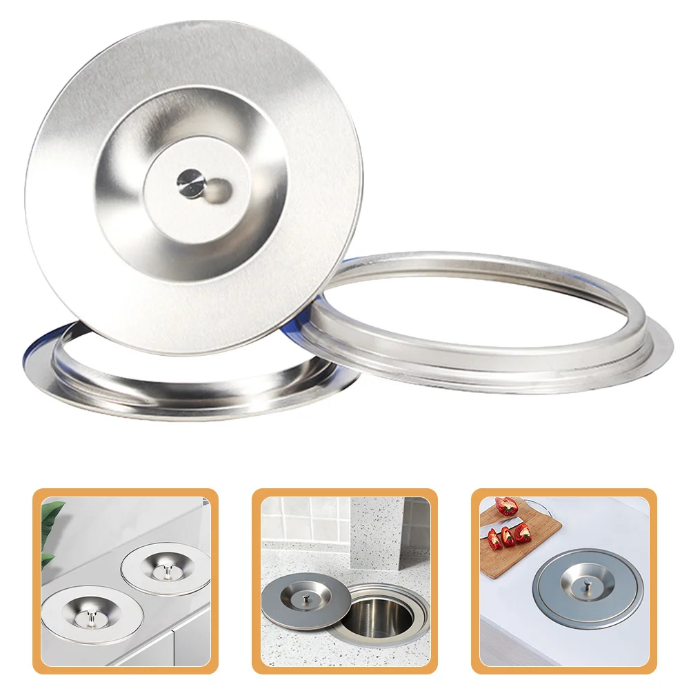 

1Set Stainless Steel Recessed Kitchen Trash Bin Lid Countertop Garbage Can Cover Space Saving Trash Can Lid