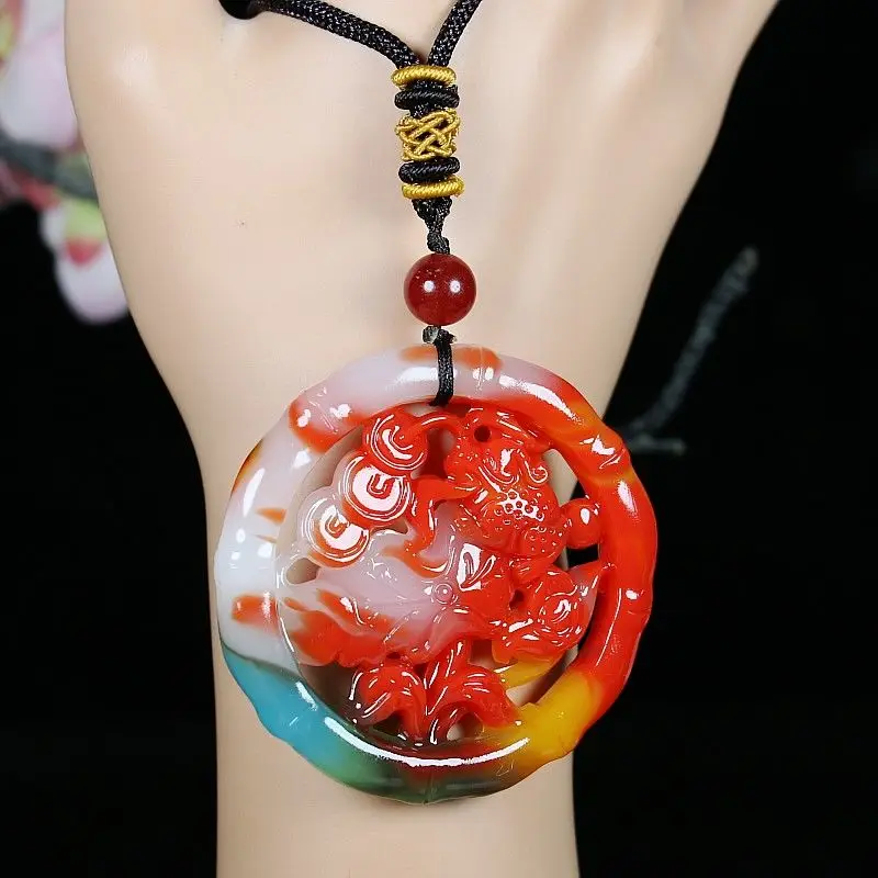 

Hetian Jade Color Flower Blooming Rich Hollow Brand Pendant Good Thing Continuous Necklace Crafts