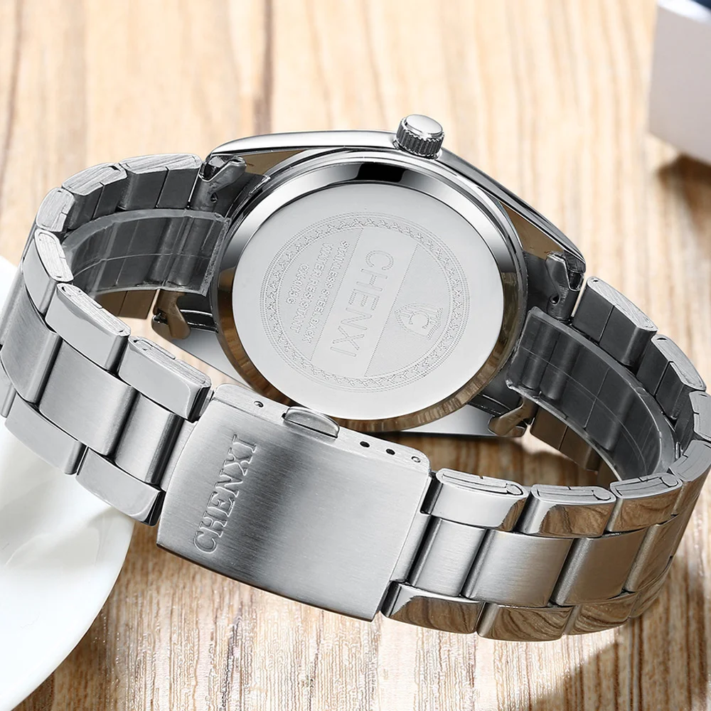 CHENXI 003A Couple Watch Fashion Business Luminous Waterproof Pointer Silvery Steel Wrist Watches for Men and Women Clock Gift