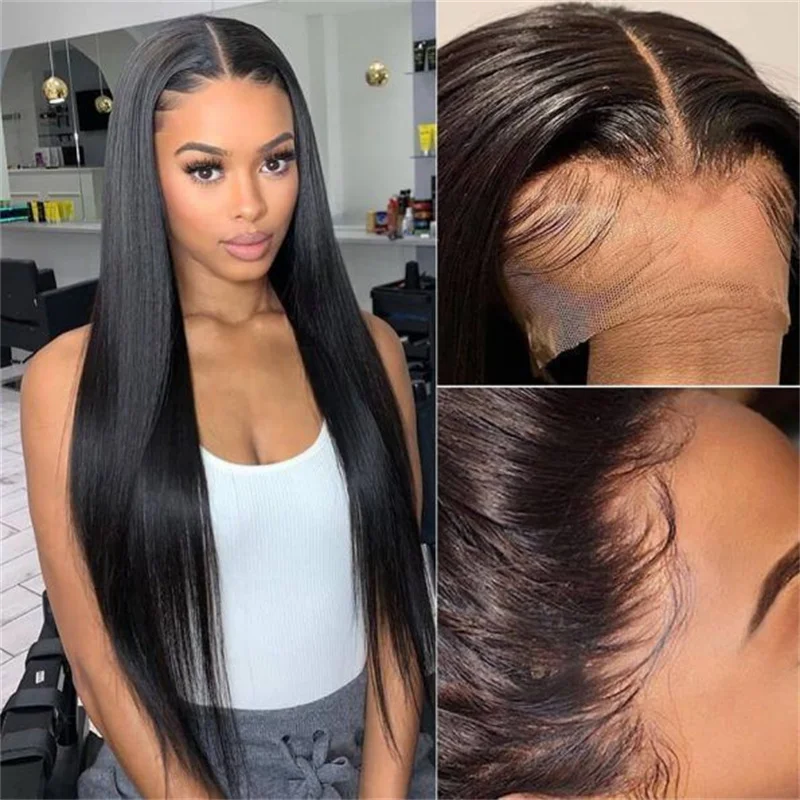 

Preplucked HD Lace 180%Density 32inch Gluelesss Natural Black Silky Straight 13*6 Big Human Hair Wig For Women With BabyHair