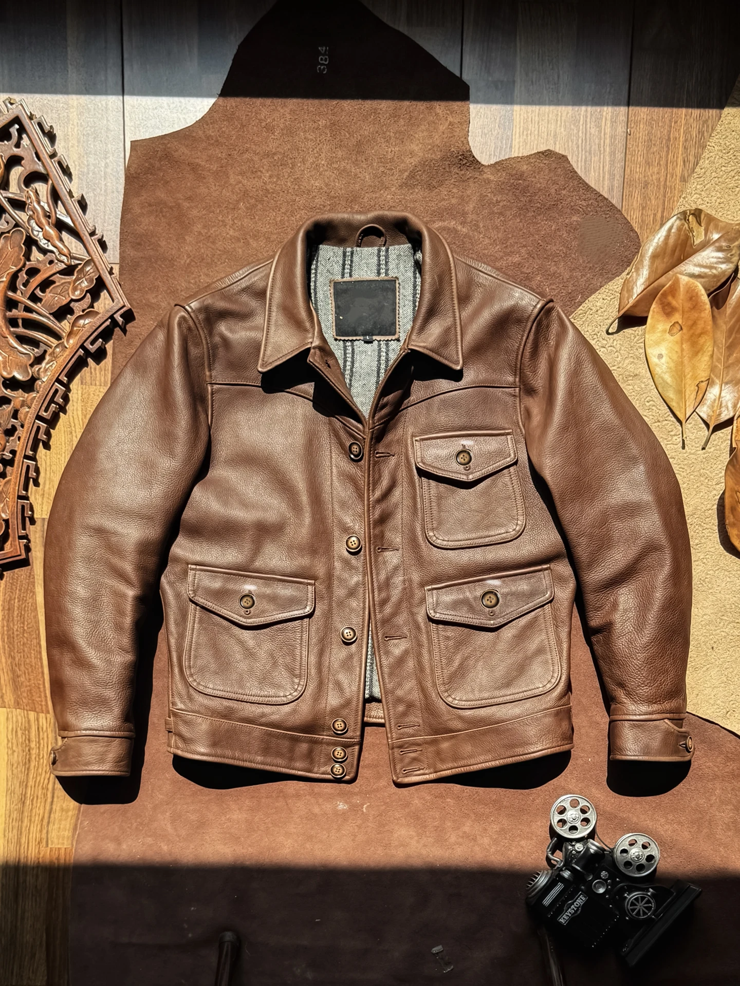 

Top Classic Retro Brown Cowhide Leather Jacket Slim-Fit Genuine Leather Coat