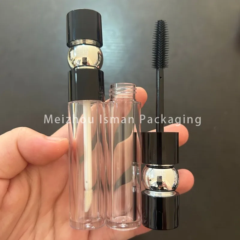 50Pcs Refillable Clear Gourd Shaped Lip Gloss Eyelash Cream Container Empty Black Mascara Eyelashes Growth Serum Tube 6ml