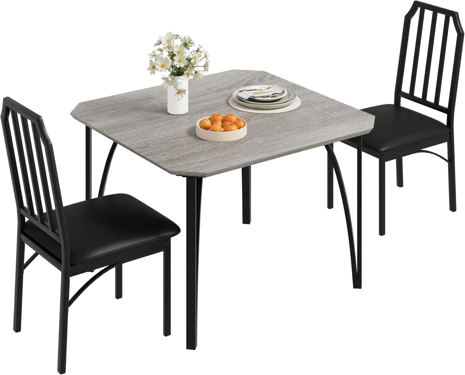 3-Piece Modern Dining Set with Cushion Seats, Space Saving Dinette for Kitchen, Dining Room, Small Space