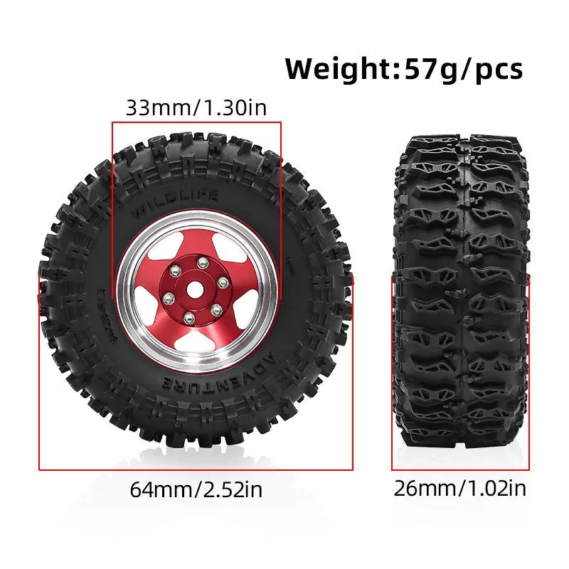 1.3 inch Beadlock wielen en banden voor 1/18 TRX4M FCX18, 1/24 Axai1 SCX24 FCX24 RC Crawler auto, 4 stuks