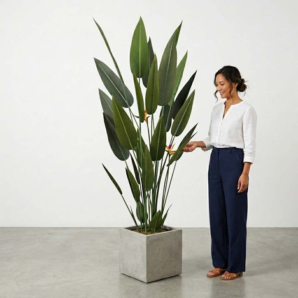 #￥Large Plastic Artificial Bird Paradise Palm Trees UV Resistant Flame Retardant Eco-Friendly Indoor Landscaper Easter Festival