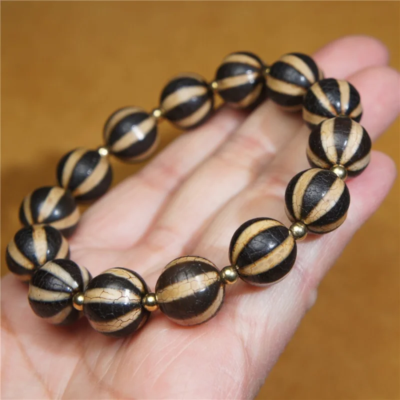 Ancient Tibetan DZI Beads Old Agate Stripe Totem Amulet Bracelet Handstring GZI