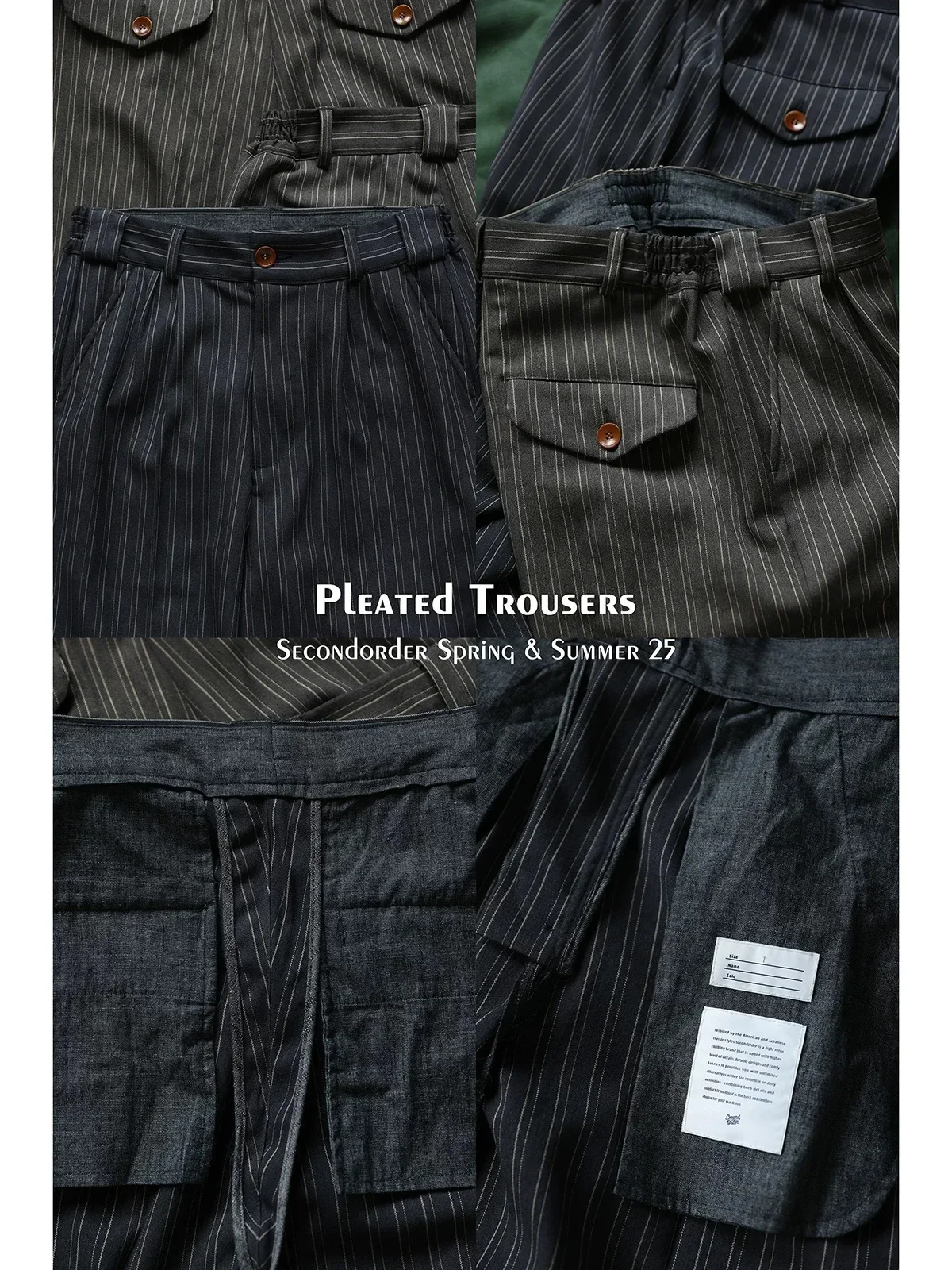 Celana Kasual Garis-garis Lipit Pesanan Kedua Celana Setelan Semi Formal Celana Panjang Longgar Lurus