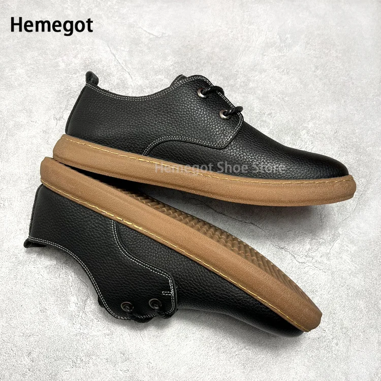 Brown Cowhide Leather Shoes Men's Leather Soft Leather Soft Sole Breathable Comfortable Lace-Up Black Cowhide Casual Flat Shoes