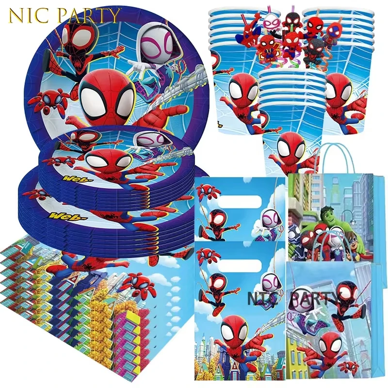 Fournitures pour fête d'anniversaire Spidey et ses amis extraordinaires, nappe Spiderman, assiette, gobelet, décoration de fête d'anniversaire pour enfants, baby shower