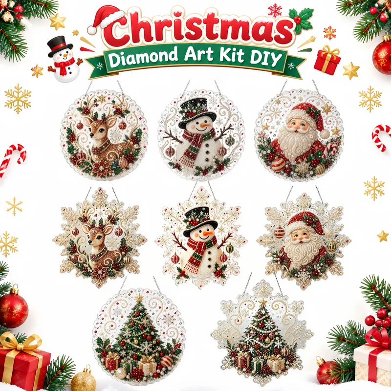 Weihnachts Diamantmalerei Sonnenfänger Set mit Kette für Erwachsene