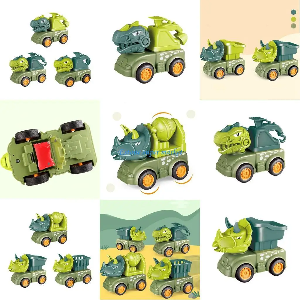 

090B 5’’ Realistic Dino for Carrier Toy Truck Set of 3PCS Friction Powered Baby Car G