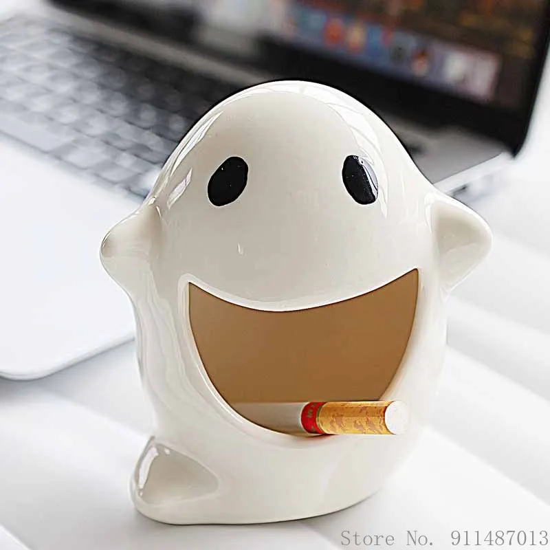 Creative Ceramic Halloween White Ashtrays, Household Living Room Office Art Decoration Boyfriend Gift Cute Portable Ashtray, 1Pc